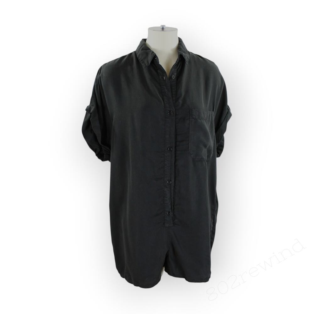 Lg Zara Black Flowing Utility Romper Jumpsuit Pocket Lyocell